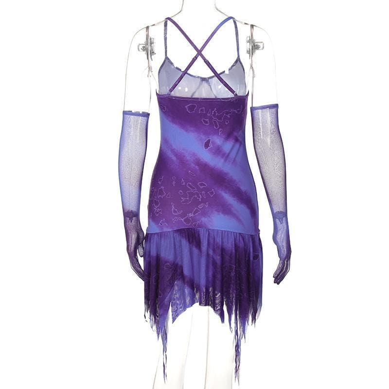 Cross open back ruffled gloves dress