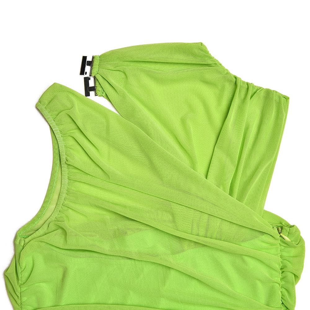 Sleeveless irregular hollow out mesh knotted ruched mini dress