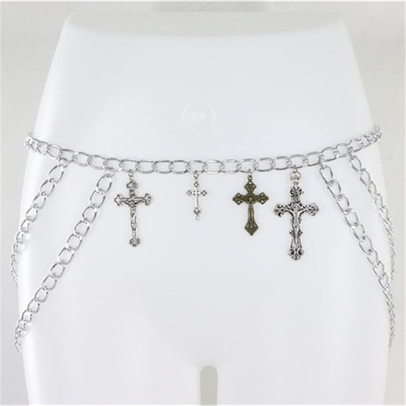 chain Cross pendant waist layered chain