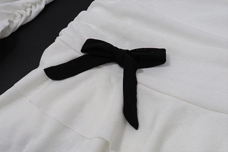 Long sleeve off shoulder ruched bowknot backless ruffle mini dress