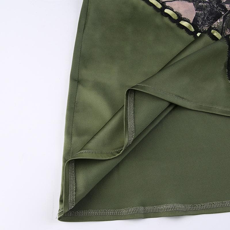 V neck hem lace patchwork A line dress