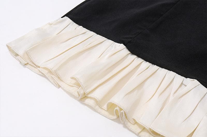 Sleeveless square neck ruffle patchwork contrast mini dress