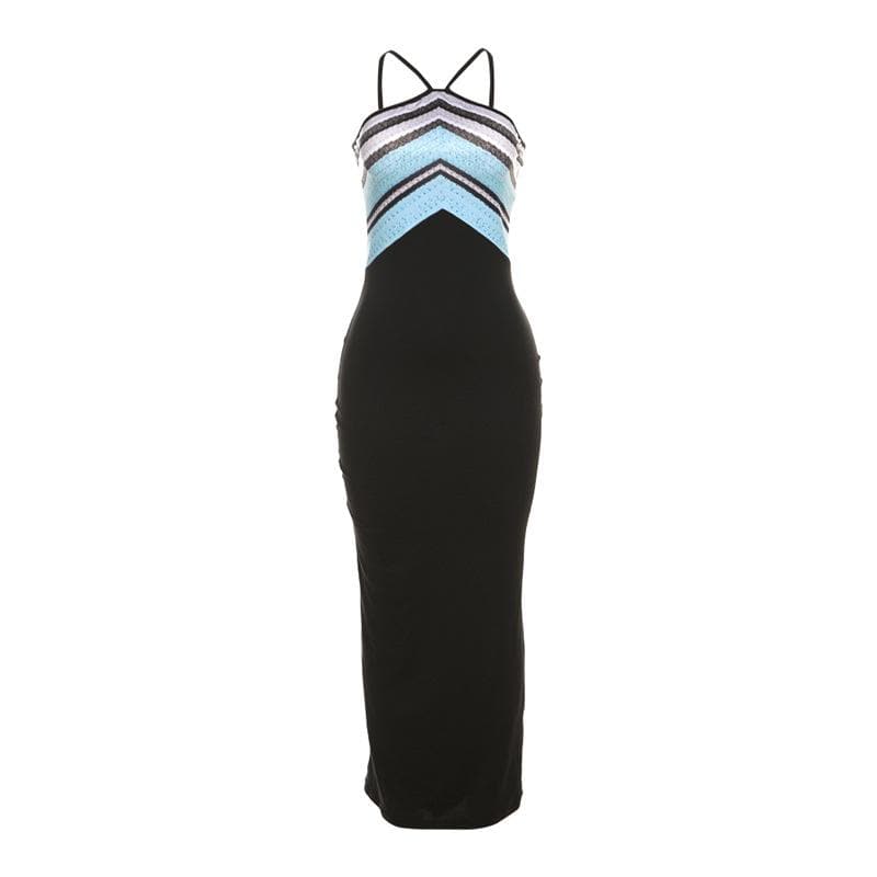 Contrast print sleeveless backless maxi dress