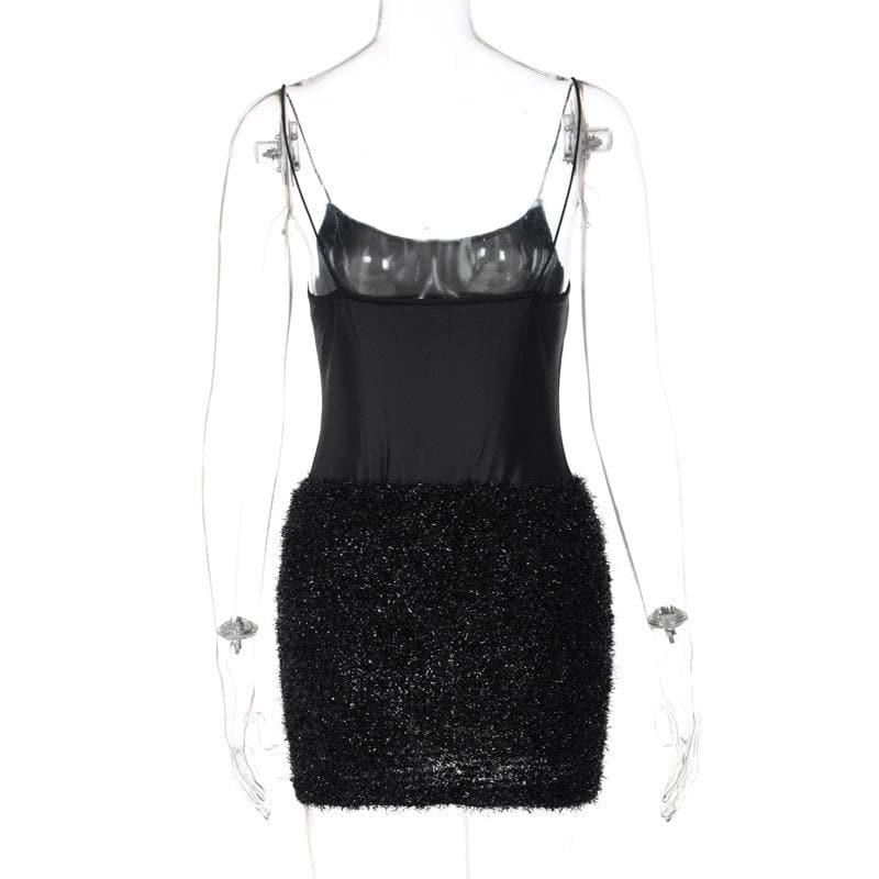 Textured solid satin u neck spaghetti strap sleeveless mini dress