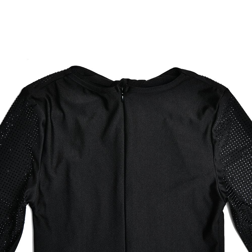 Long sleeve beaded zip-up hollow out patchwork maxi dress