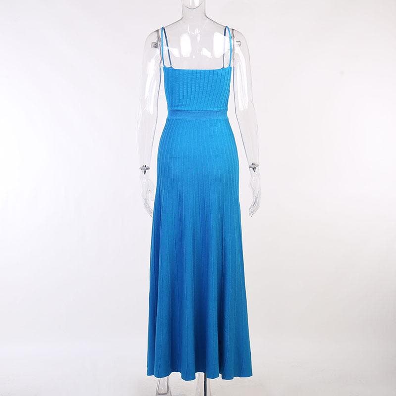 Sleeveless solid knitted backless cami midi dress - Final Sale