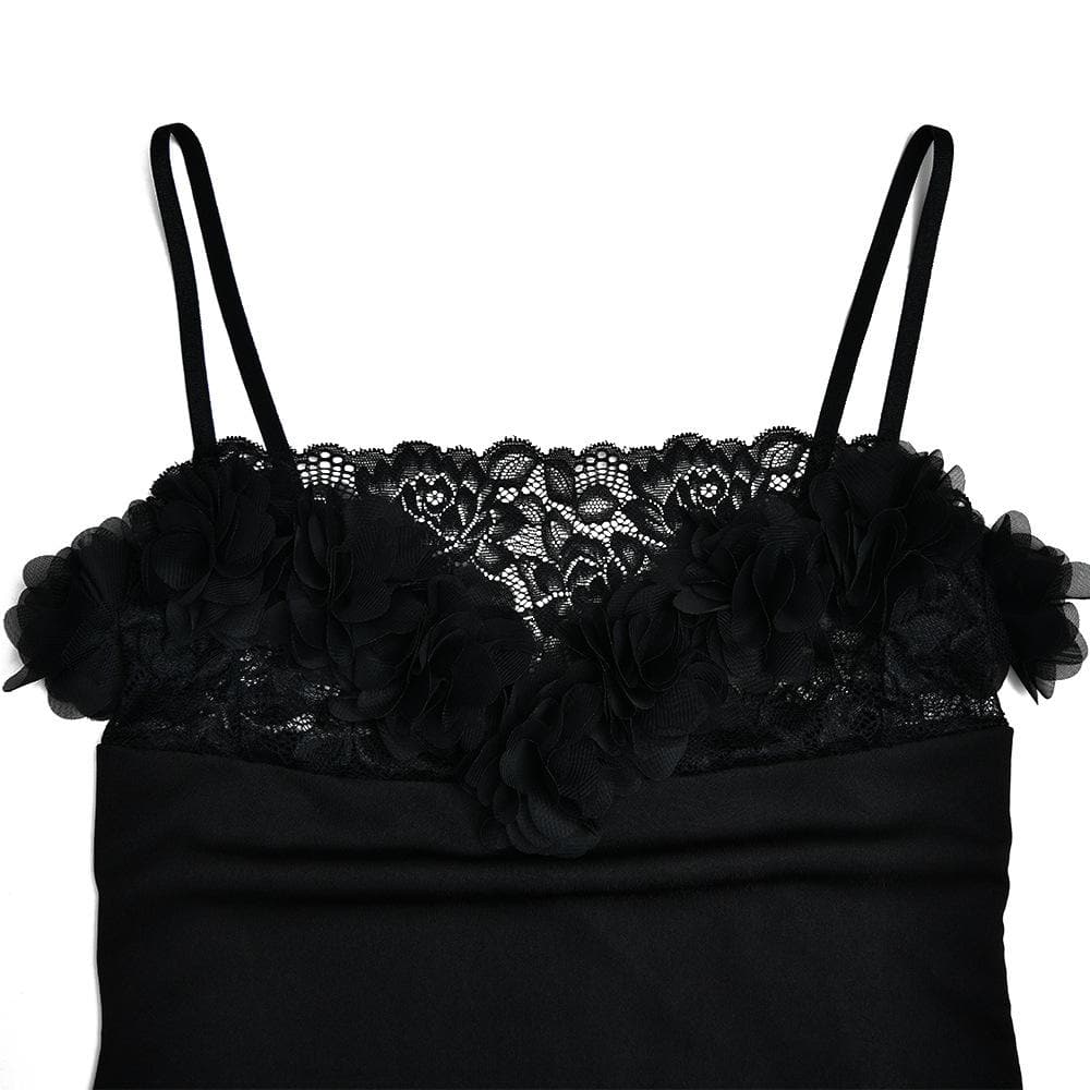 Flower applique lace patchwork backless cami mini dress