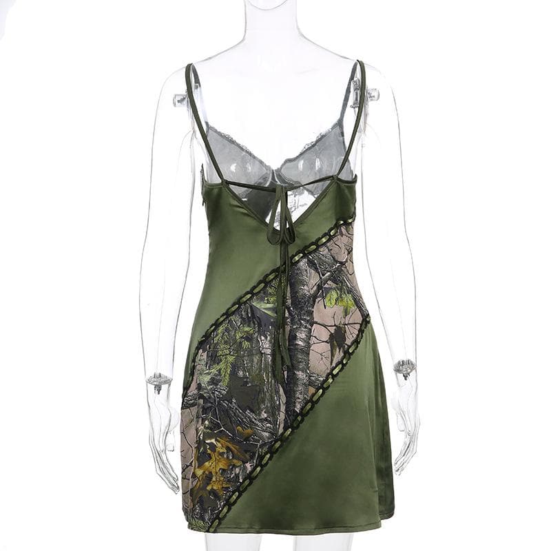 V neck hem lace patchwork A line dress