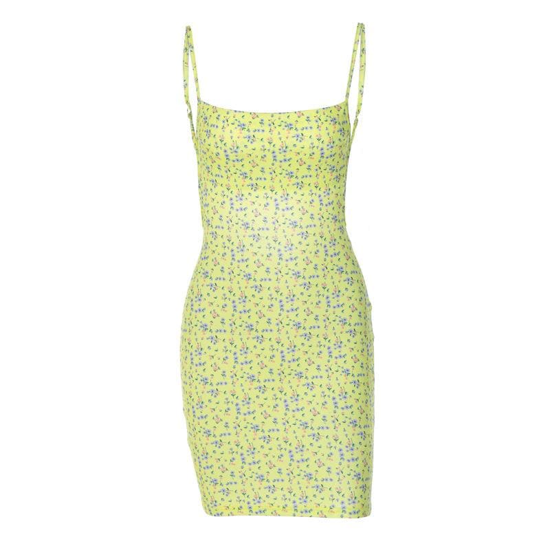 Flower print square neck backless contrast mini dress