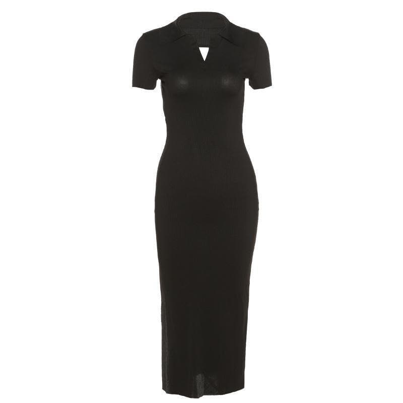 Solid Short sleeve V Neck open back Dress
