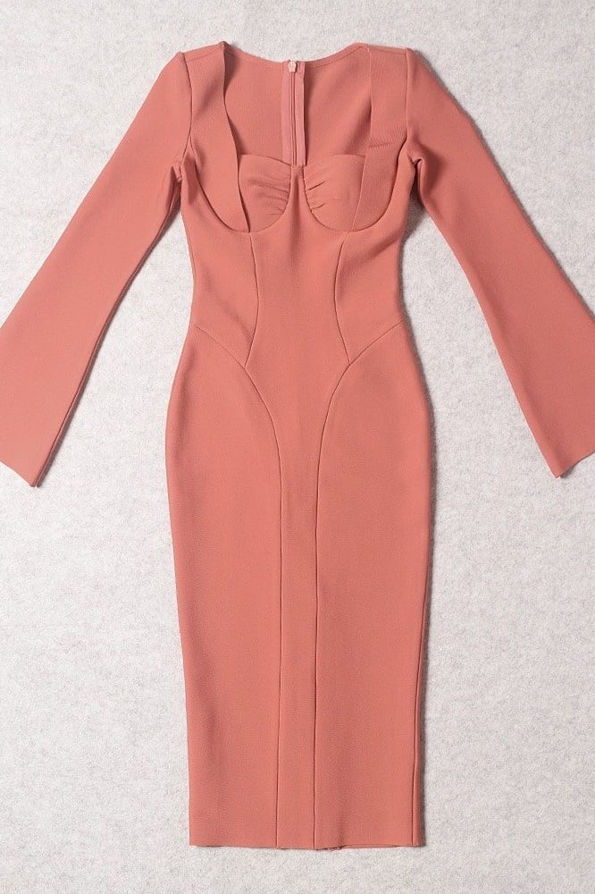 Jules Long Sleeve Midi Bandage Dress - Watermelon Pink
