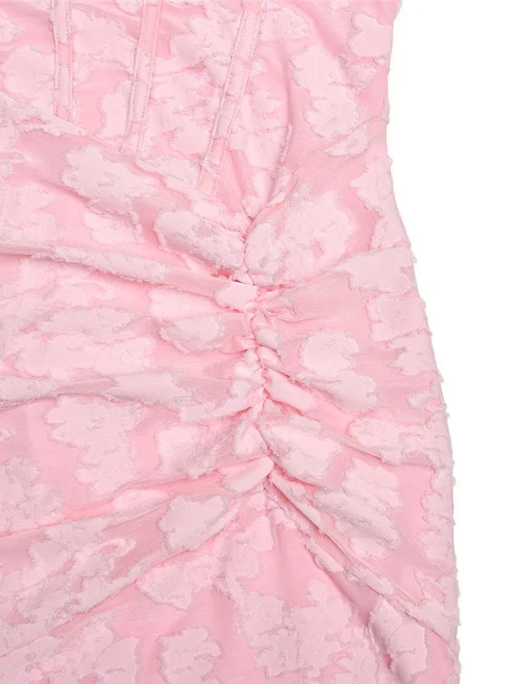 Jacquard Corset Bodice Ruched Mermaid High Low Maxi Gown 11
