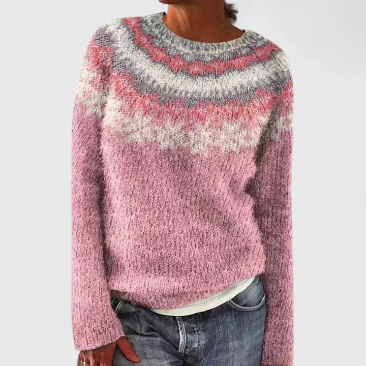 Round Neck Fair Isle Long Sleeve Knit Sweater