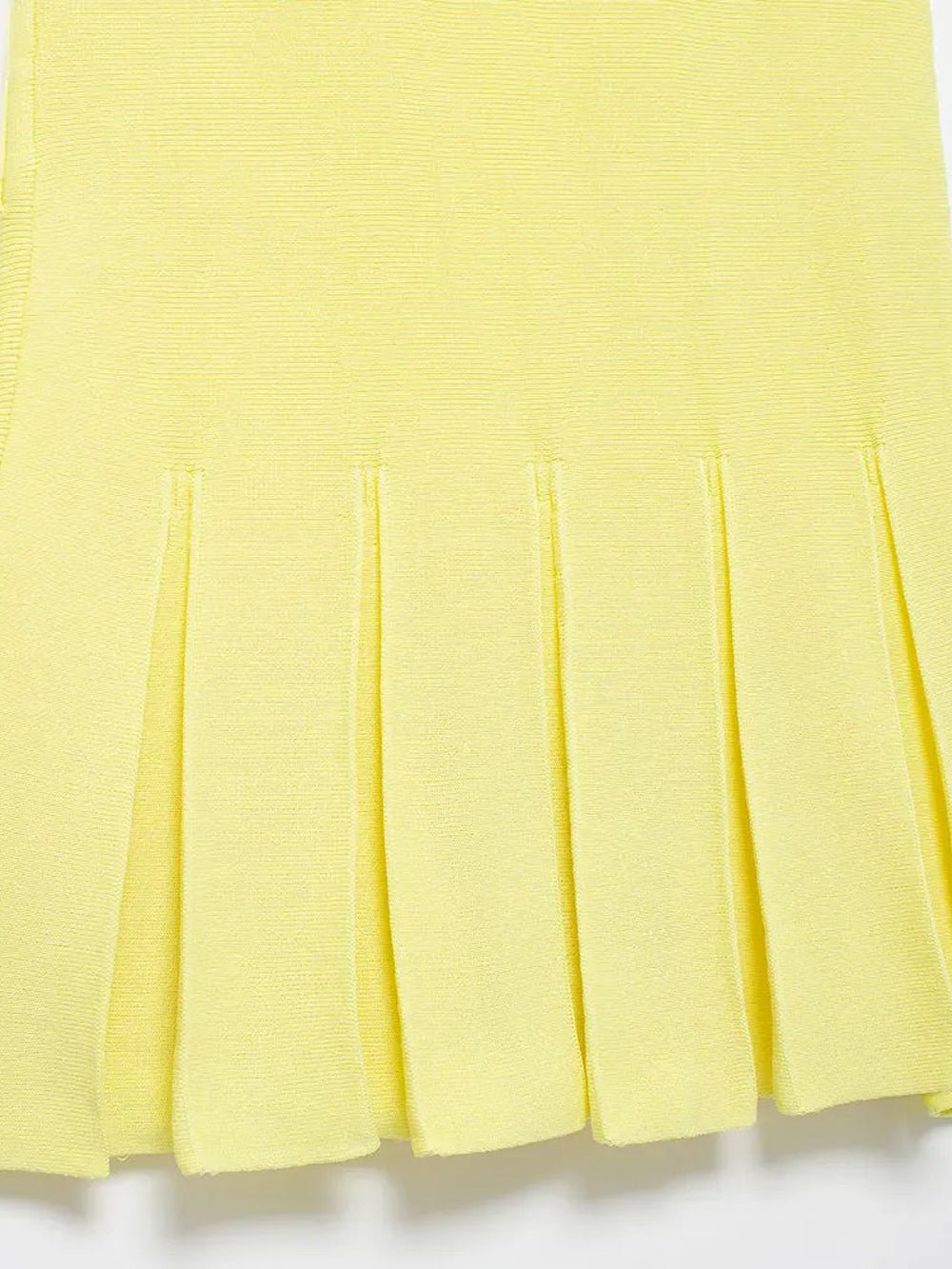 Yellow Knit Crew Neck Four Pocket Button Pleated Drop Waist Mini Dress 4
