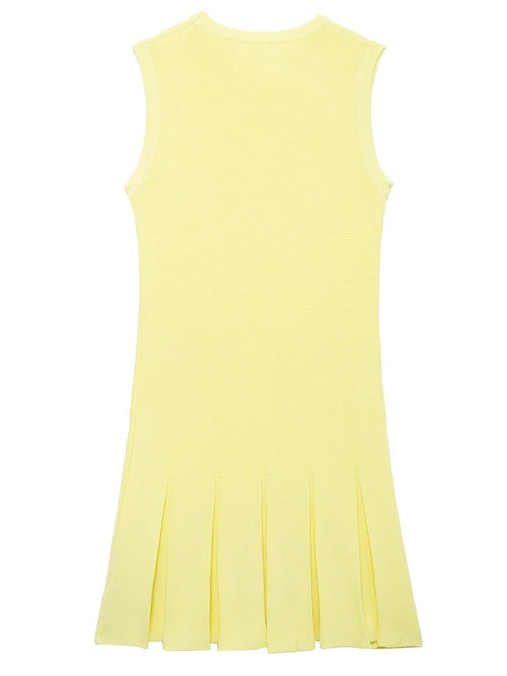 Yellow Knit Crew Neck Four Pocket Button Pleated Drop Waist Mini Dress 2