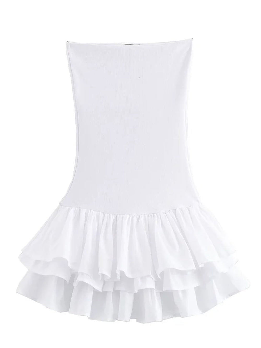 White Strapless Tiered Ruffle Hem Mini Dress 2