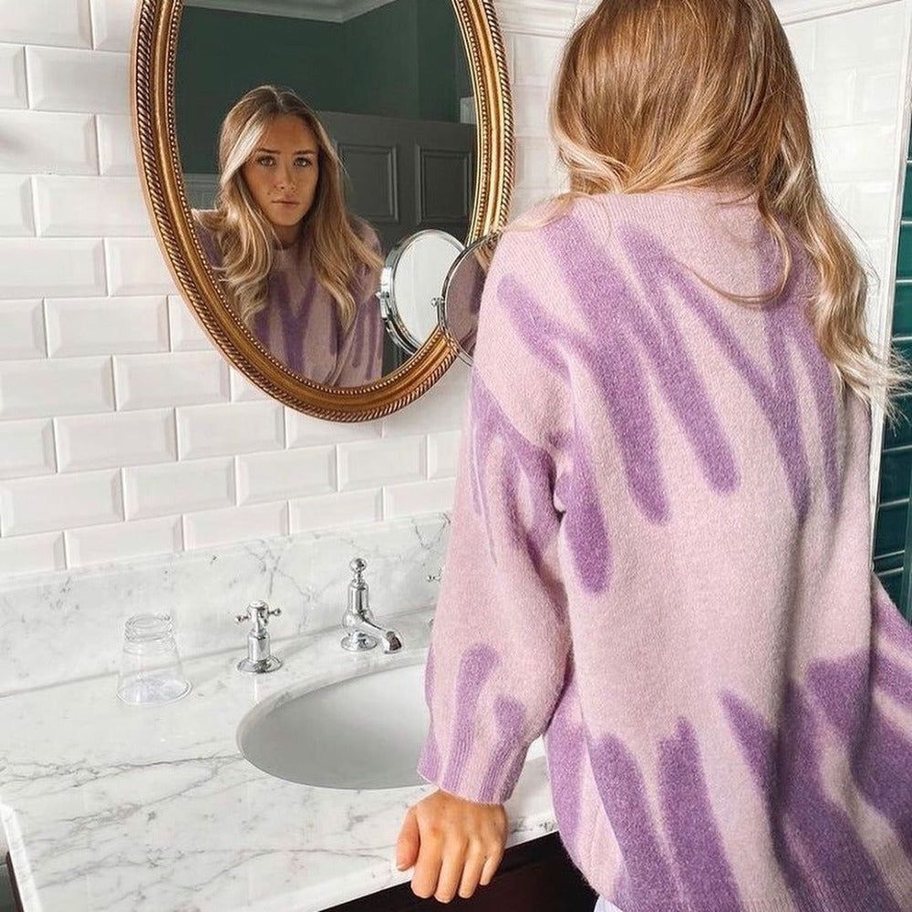Abstract Print Crew Neck Long Sleeve Oversized Knit Sweater