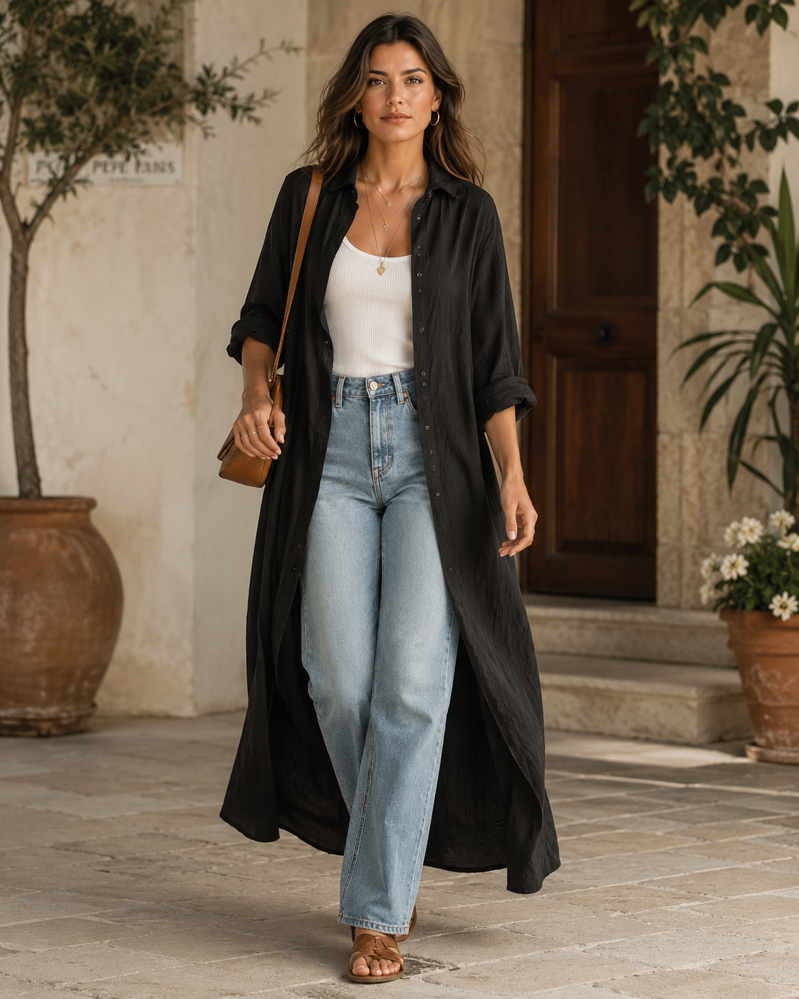 Button Front Collared Long Sleeve Side Slit Shirt Maxi Dress 9