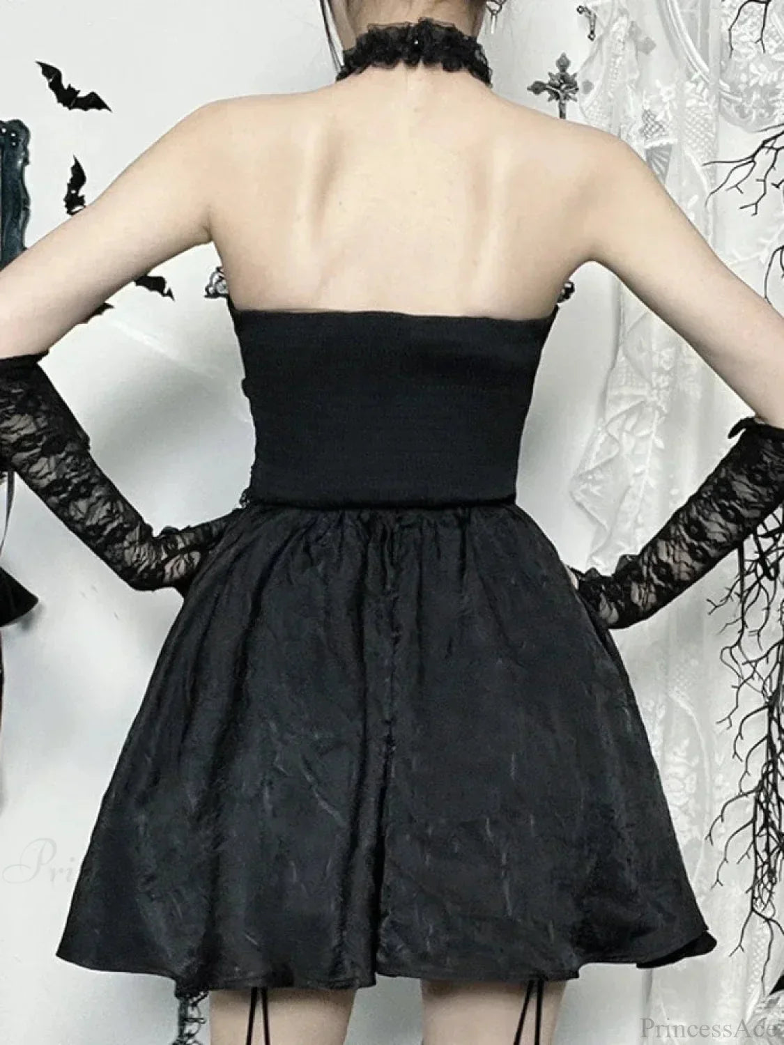 Lace Patchwork Halter Mini Dress