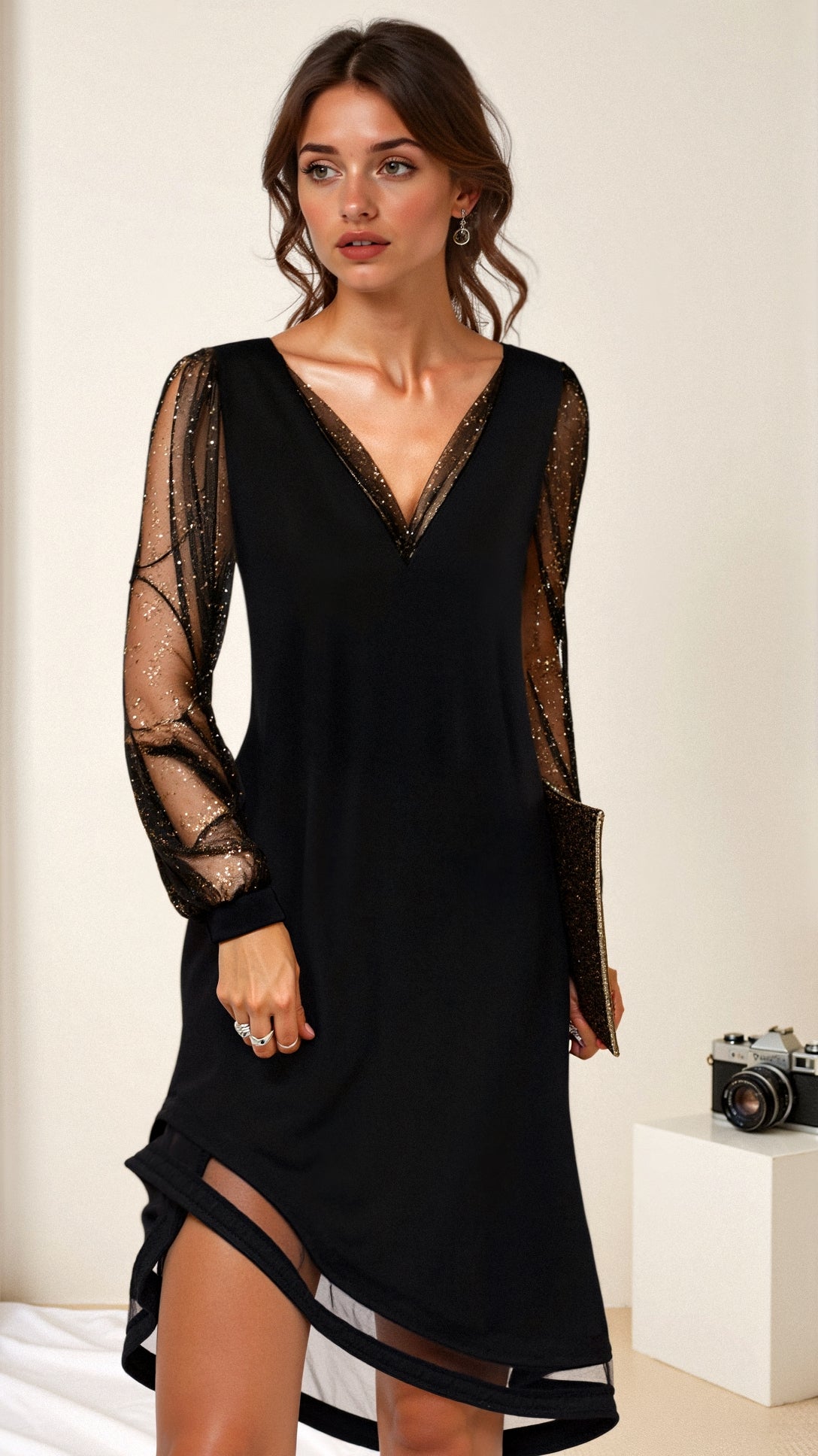 Amara Elevated V Neck Evening Dress for Women Designer Edit