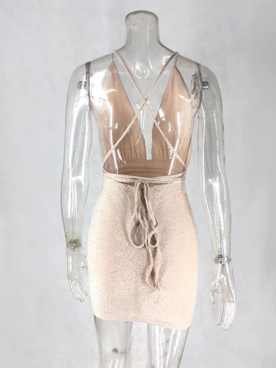 Halter Neck Deep V-Neck Glitter Knit Bodycon Mini Mini Dress 8