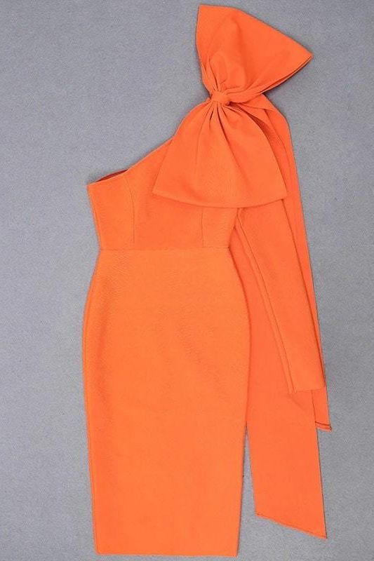 Lela Long Sleeve Bandage Midi Dress - Apricot Orange (Sale)