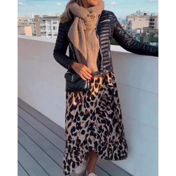 Zaida Premium Leopard Print V Neck Dress Elevated Occasion Wear