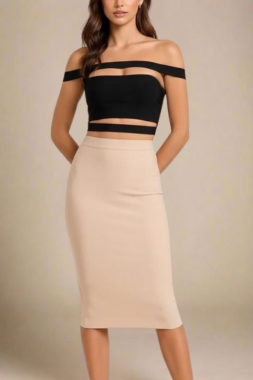 Lexia Bandage Top and Midi Skirt Set - Classic Black