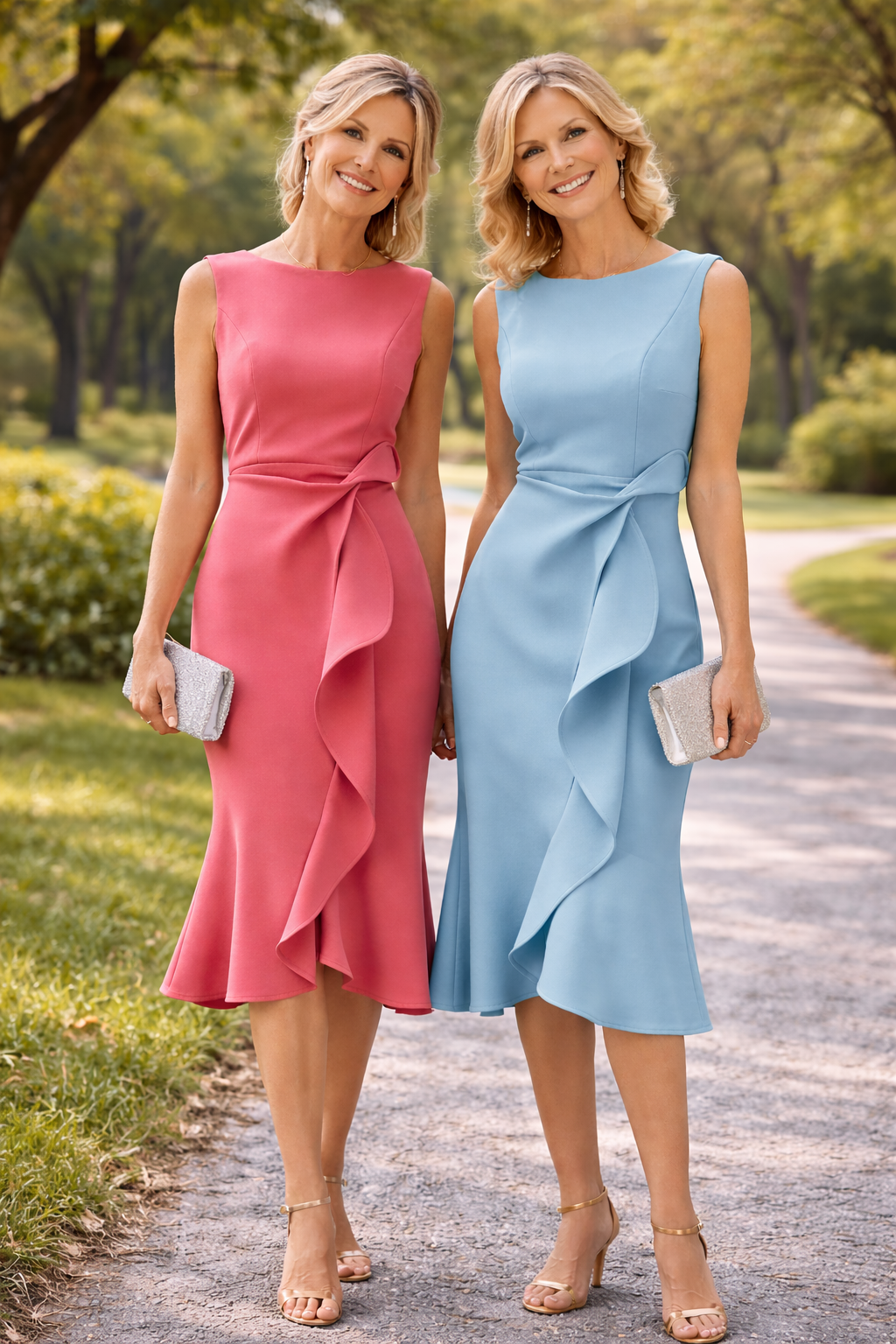 Boat Neck Sleeveless Cascade Ruffle Bodycon Midi Dress 12