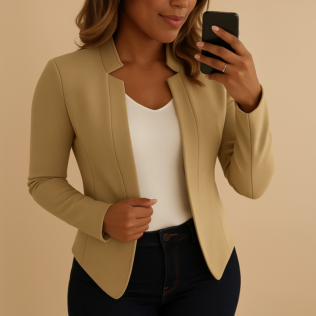 Stand Collar Open-Front Long Sleeve Fitted Blazer
