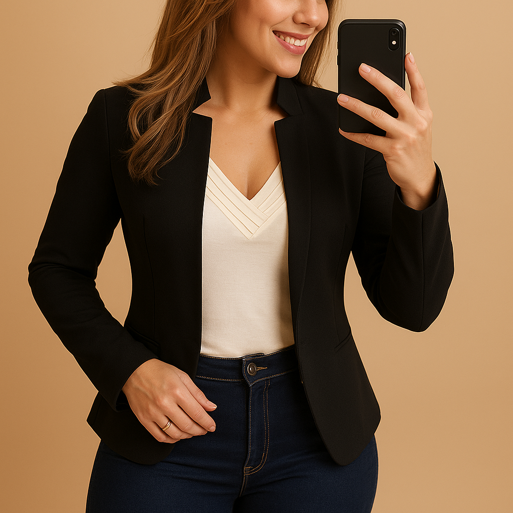 Stand Collar Open-Front Long Sleeve Fitted Blazer