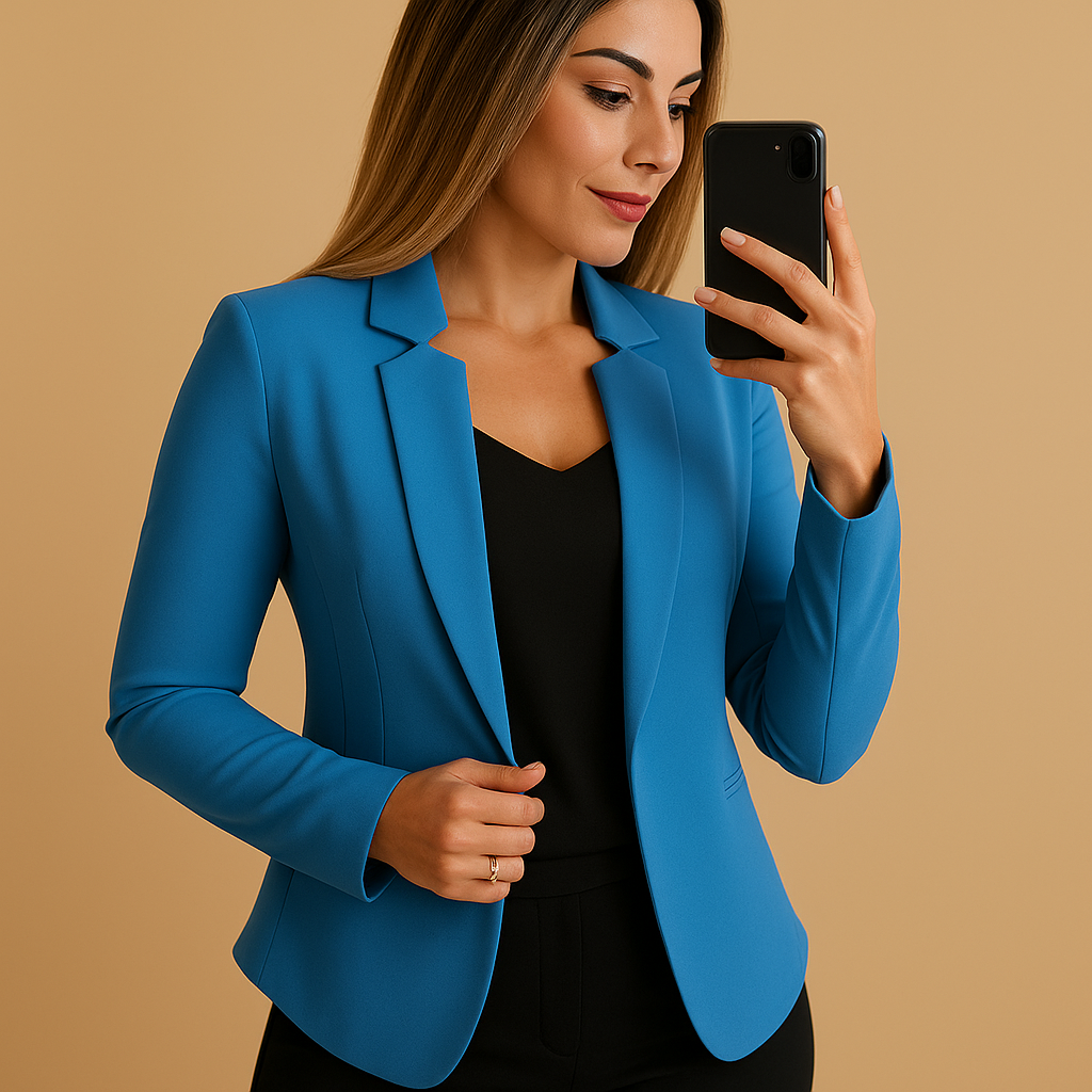 Stand Collar Open-Front Long Sleeve Fitted Blazer