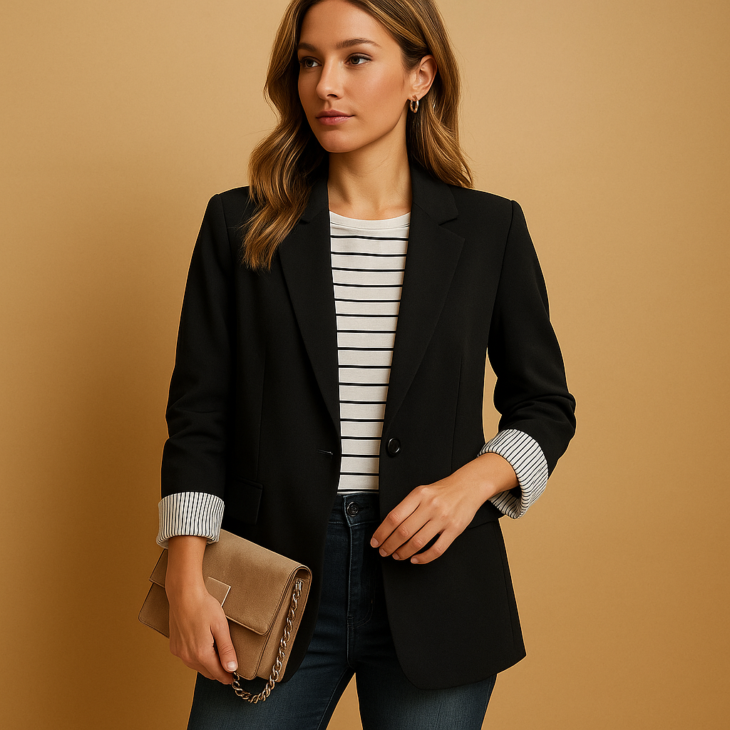 Notched Lapel Single Button Roll Up Cuff Lightweight Blazer 2