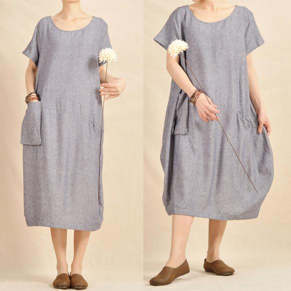 light blue oversize maxi dress natural linen cotton fabric