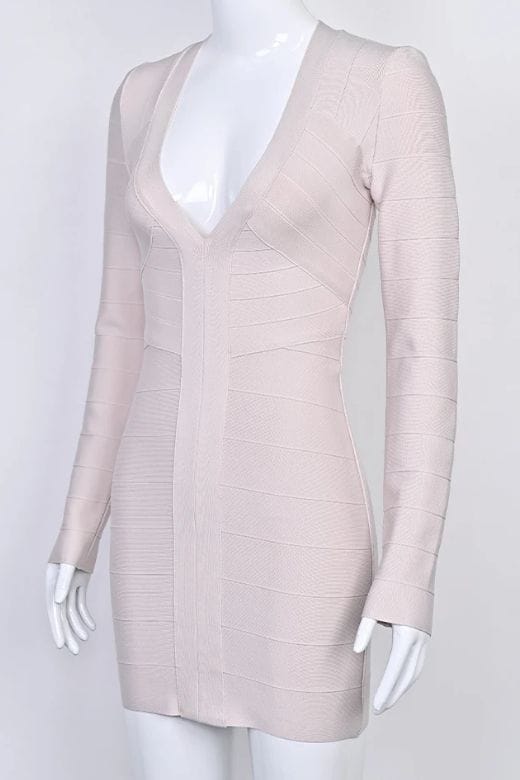 Lisa Long Sleeve Bandage Mini Dress - Cream