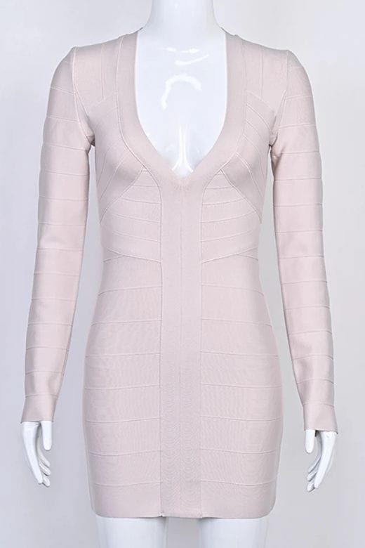 Lisa Long Sleeve Bandage Mini Dress - Cream
