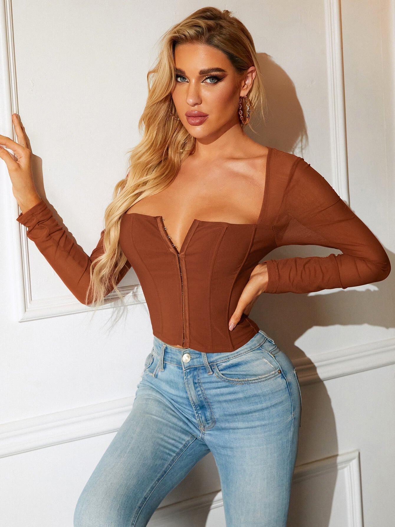 Square Neck Hook And Eye Crop Top