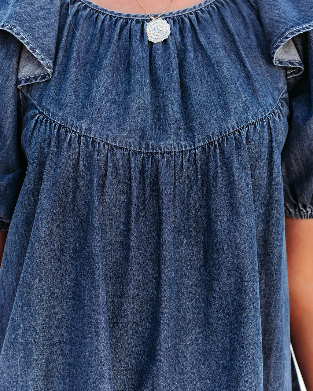 Luis Cotton Puff Sleeve Babydoll Dress Dark Wash
