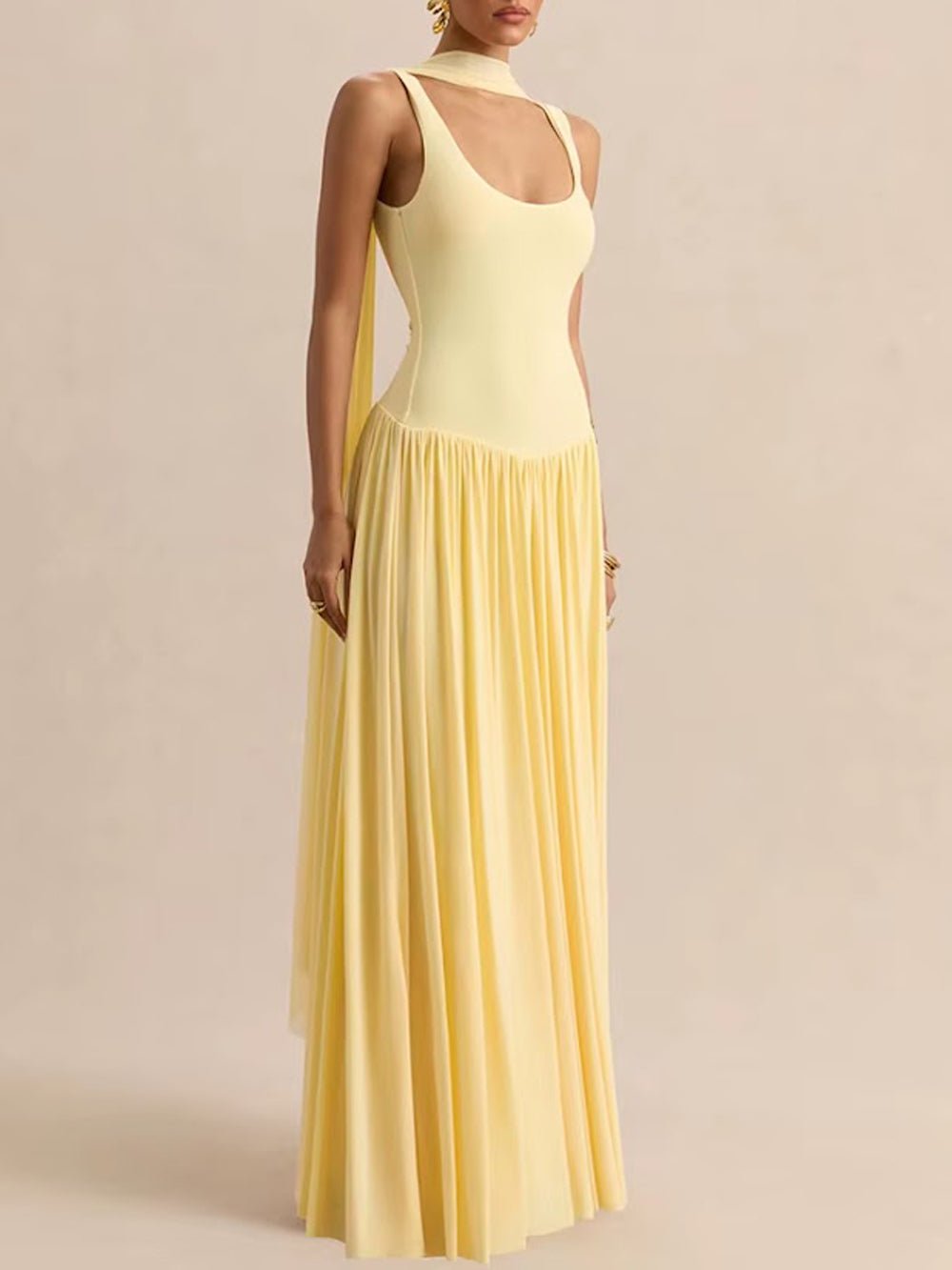 Luna Pleated Drop Waist Maxi Dress