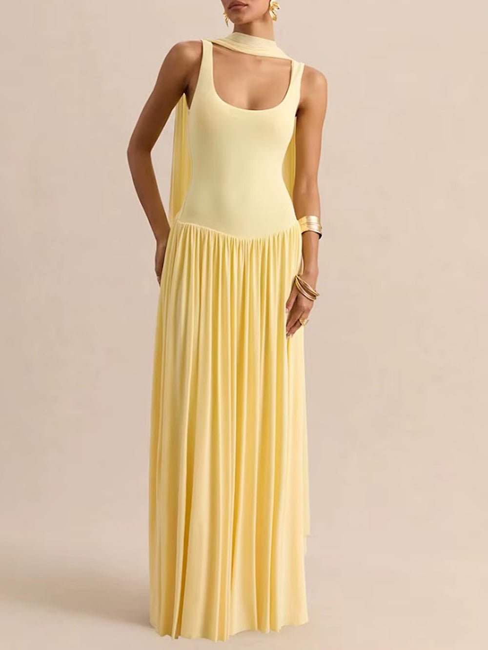 Luna Pleated Drop Waist Maxi Dress