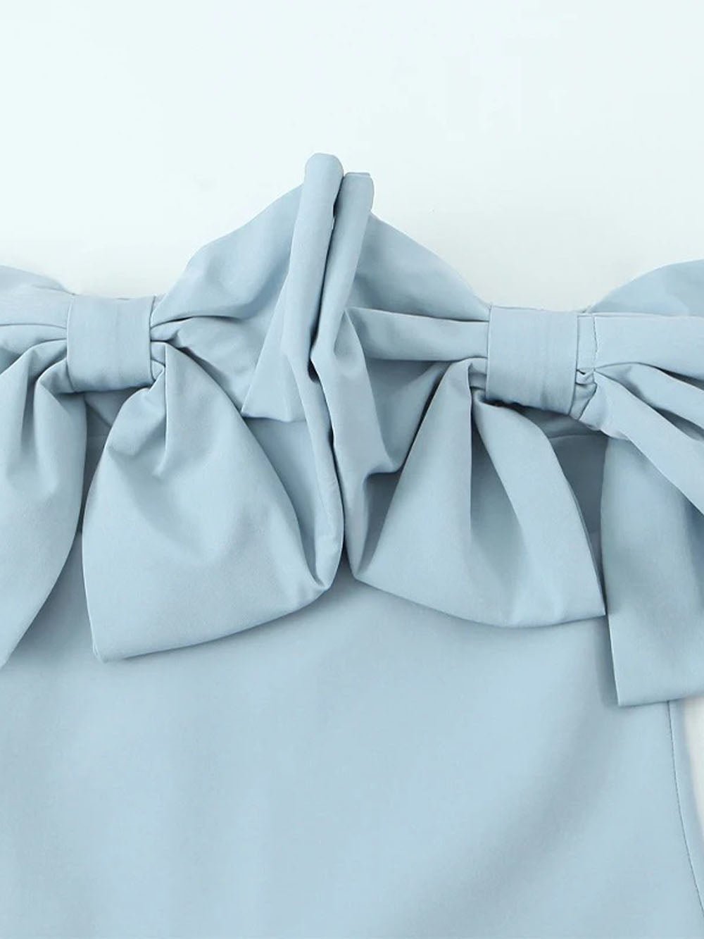 Blue Off Shoulder Oversized Bow Neckline Shift Mini Dress 3