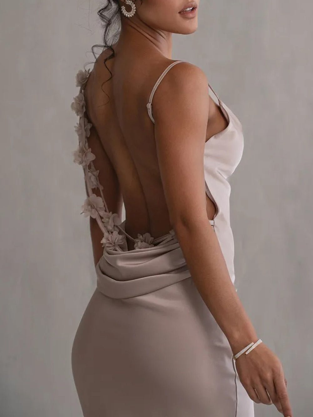 Satin Cowl Neck Spaghetti Strap Mermaid Maxi Gown 7