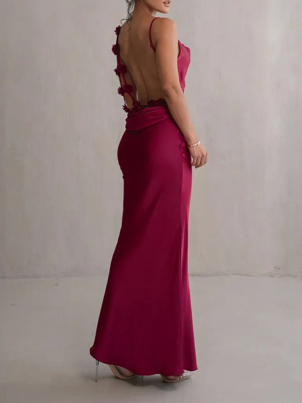 Satin Cowl Neck Spaghetti Strap Mermaid Maxi Gown 11