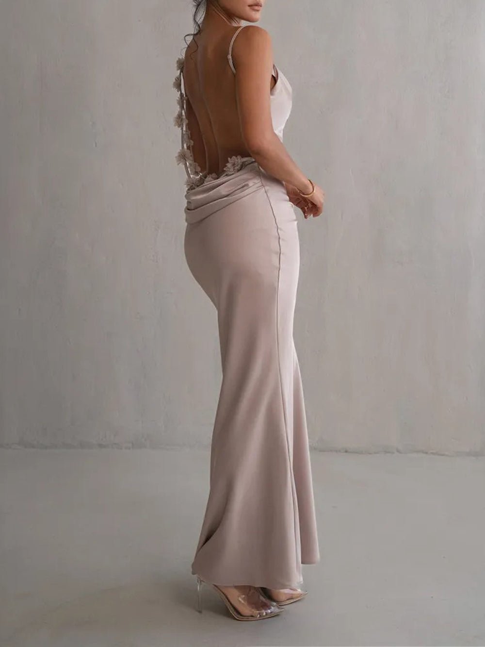 Satin Cowl Neck Spaghetti Strap Mermaid Maxi Gown 6