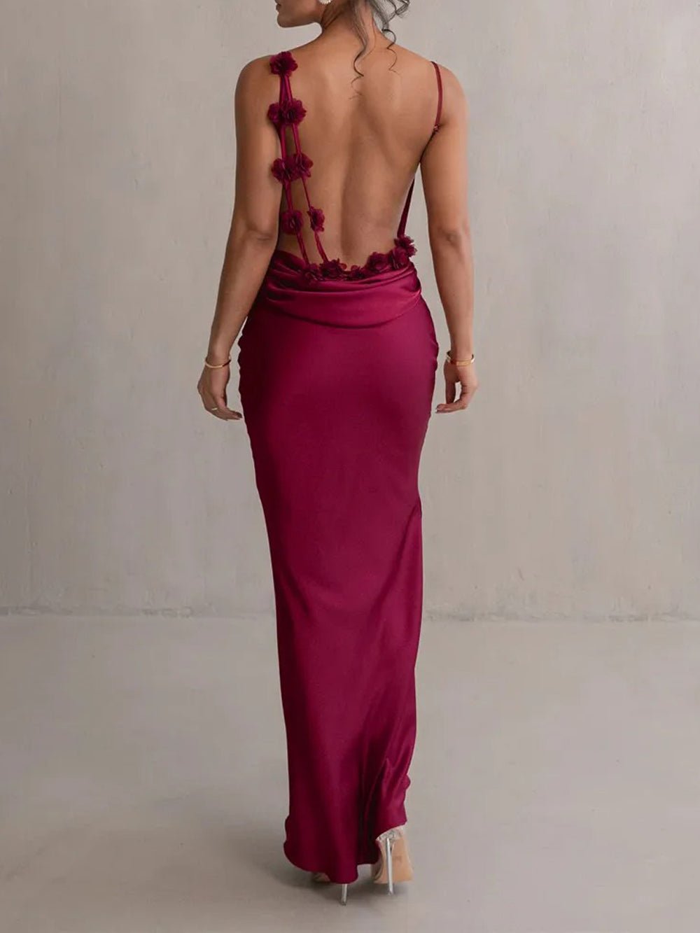 Satin Cowl Neck Spaghetti Strap Mermaid Maxi Gown 10
