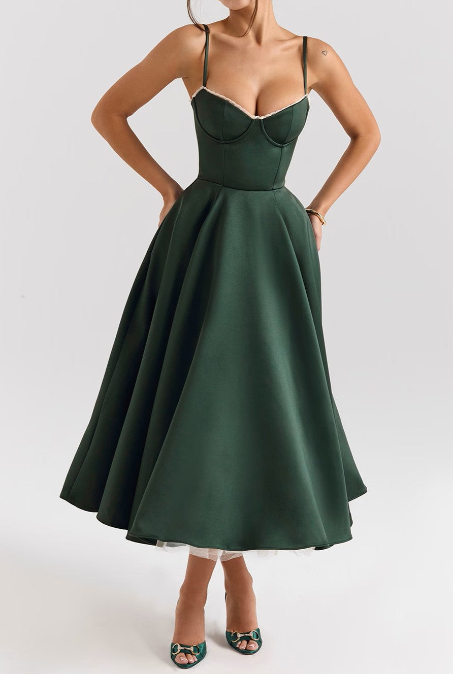 Satin Tulle Midi Dress