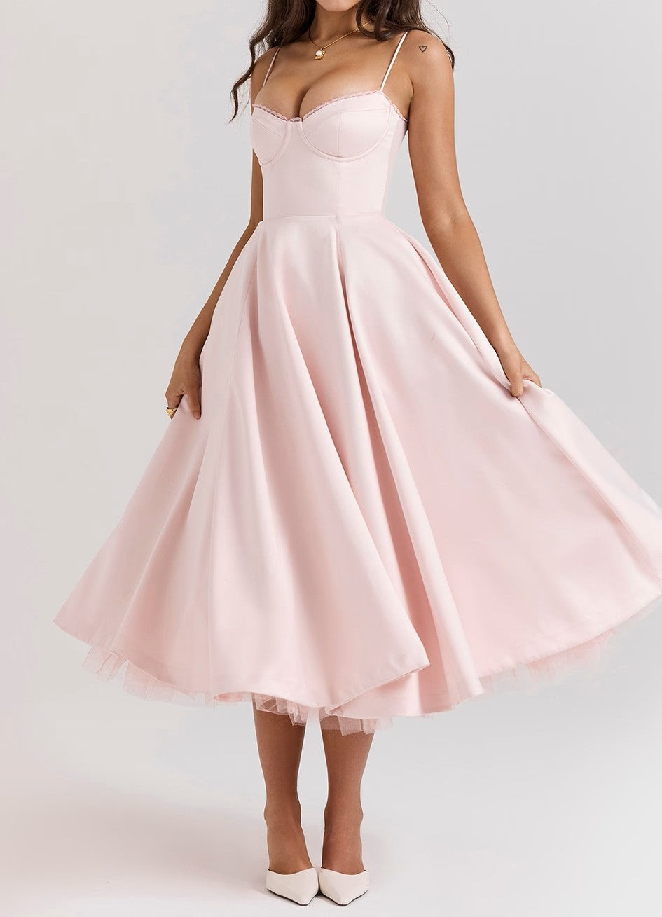 Satin Tulle Midi Dress