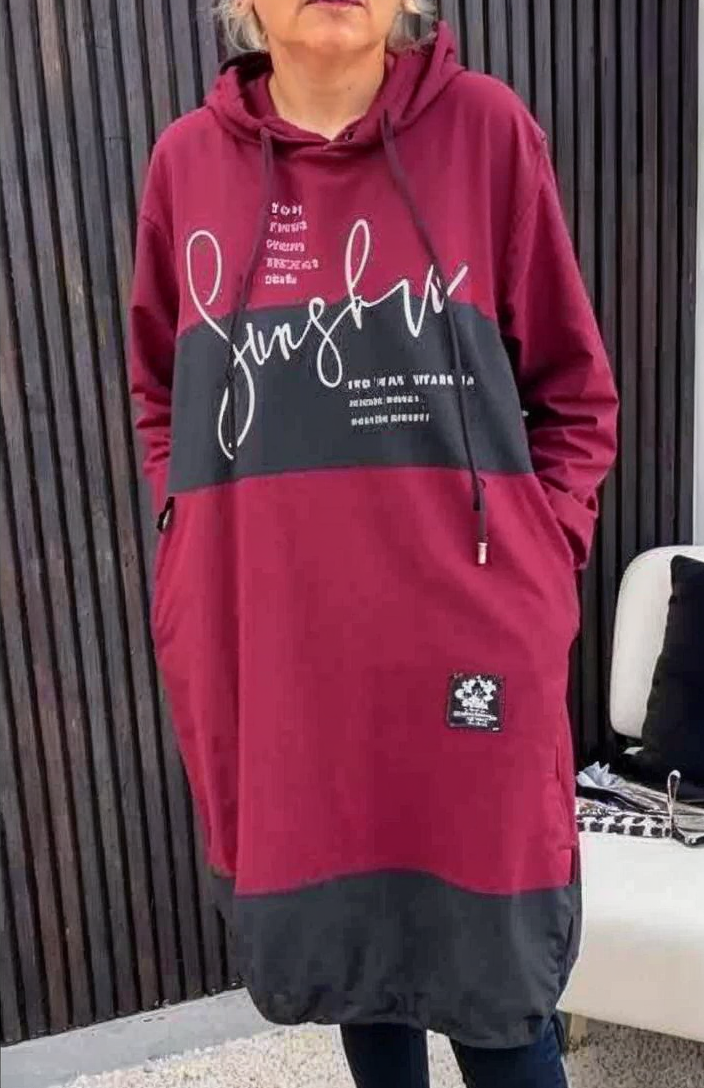 Hooded Drawstring Letter Print Oversized Cocoon Sweatshirt Dress