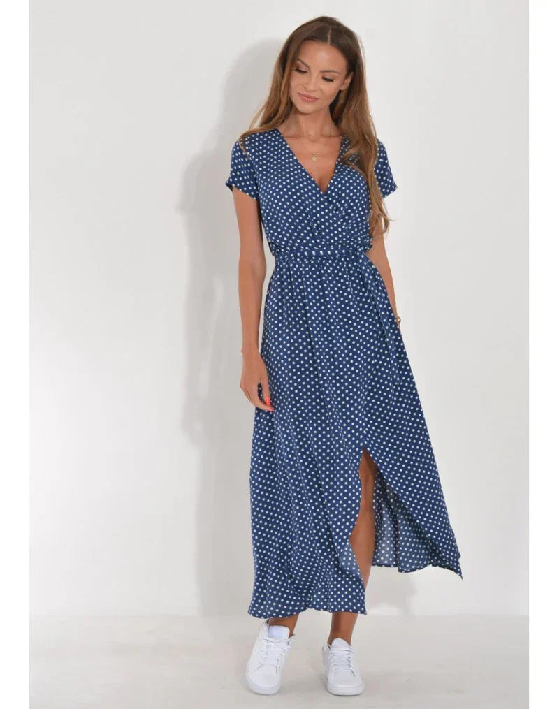V-Neck Floral Print Short Sleeve Wrap Maxi Dress 10