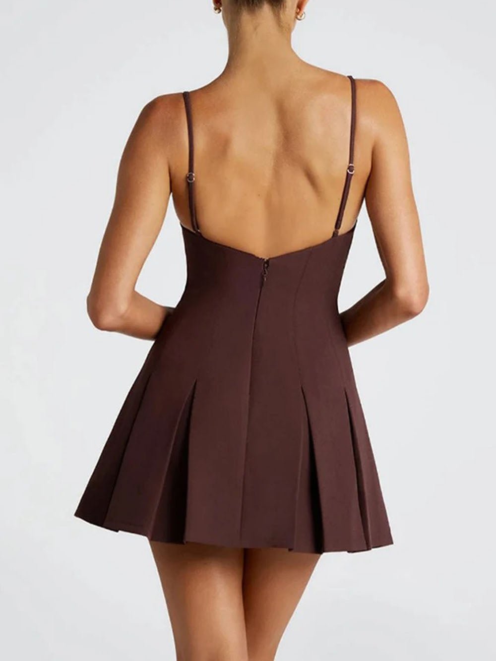 Boat Neck Princess Seam Box Pleat Fit and Flare Mini Dress 2